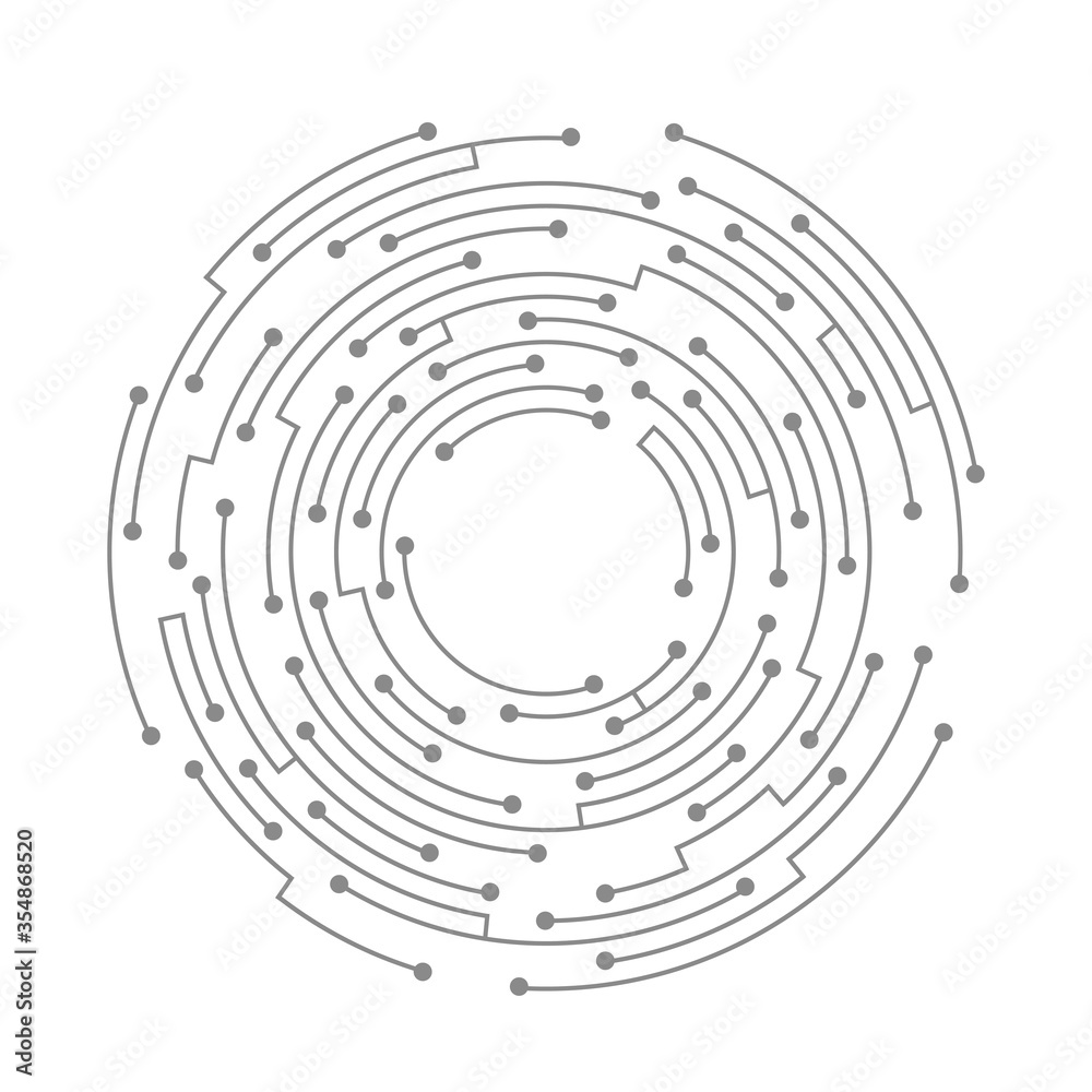 Poster abstract circuit board. vector technology background. round shape consisting of dots and lines