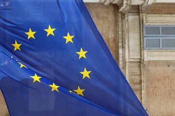 European Union flag on the ancient palace
