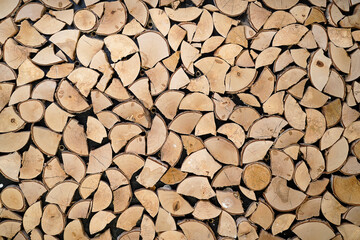 Abstract photo of a pile of natural wooden logs background