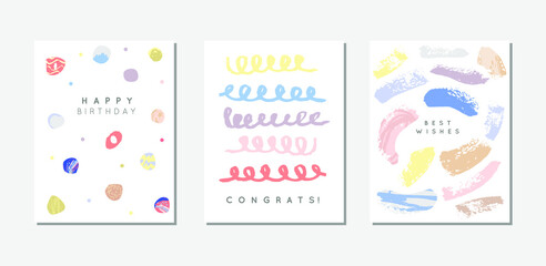 Set of creative universal cards. Colorful, abstract, geometric, collage posters. Best design for poster, card, invitation, placard, brochure, flyer. Vector. Isolated.