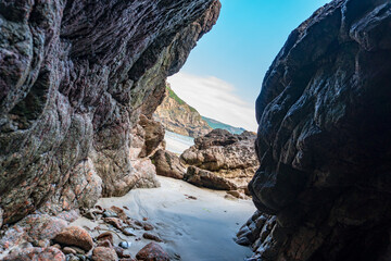 rock in the sea cave in Guernsey 