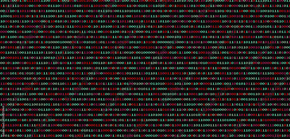 Fototapete Abstract futuristic background with binary code, cyberspace matrix with digits.