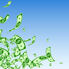 American dollar notes falling. Messy USD bills on 