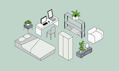 Arrange the room, furniture. Vector flat style. illustration.