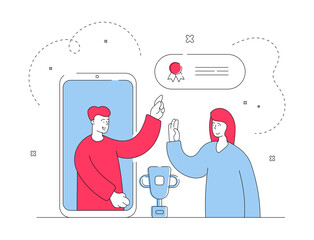 Internet community awarding best comment. Flat line vector illustration