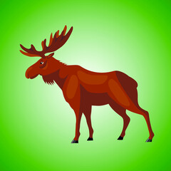 Moose animal on a green background, vector illustration