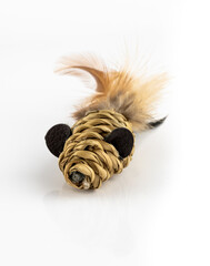 Wicker mouse cat toy isolated on a white background
