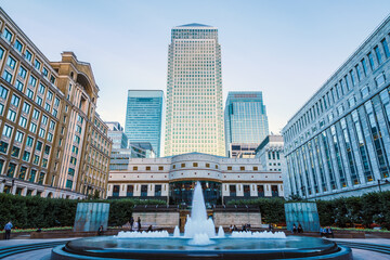 Canary Wharf seen from Cabot Square in London