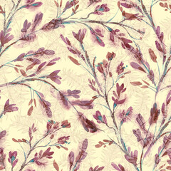 Watercolor Twigs Seamless Pattern.