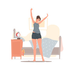 Happy young woman waking up in morning
