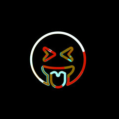 Symbol grin tongue squint from multi-colored circles and stripes. Red, brown, blue, white