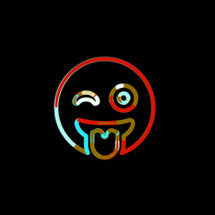 Symbol grin tongue wink from multi-colored circles and stripes. Red, brown, blue, white