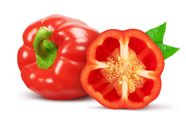 Two red bell peppers isolated on white background