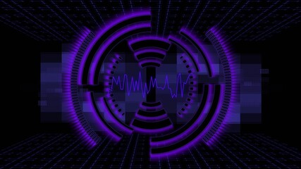 elements of electronic parts close-up with a bright purple glow. hud elements. virtual round backlit part. sci fi neon background. 3d illustration.