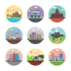 Countryside and Cityscape Flat Icons 