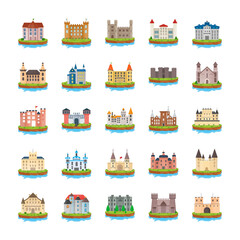 Collection of Castles Flat Icons Vector
