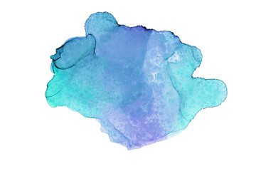 Light sky blue watercolor art with stain. Aquarelle paint paper texture isolated element for text design, greeting card, template on white background. Gentle alcohol ink turquoise color illustration