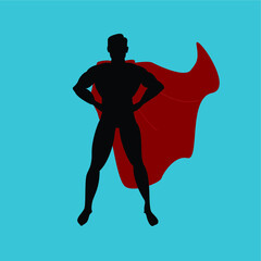 silhouette of hero with red wing isolated in blue background