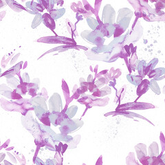 Fototapeta na wymiar Watercolor Flowers Seamless Pattern.