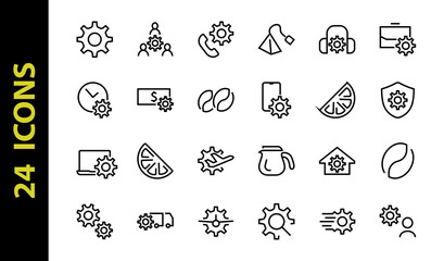 A simple set of settings and options related to Vector Line Icons. Contains icons such as set time, business, phone, and more. Editable Stroke.. 480x480