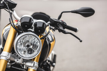 Obraz premium Closeup still of motorbike details. Close shot of motorcycle.