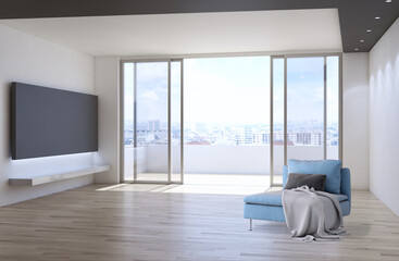 Large luxury modern minimal bright interiors room mockup illustration 3D rendering
