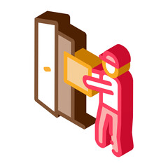 Courier with Box Enters Door Icon Vector. Isometric Courier with Box Enters Door sign. color isolated symbol illustration