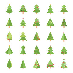  Xmas Trees Flat Vector Icons 