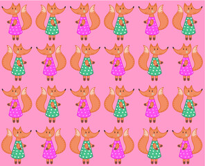 Vector seamless children's pattern with hand drawn cute little fox. Pattern is suitable for wrapping paper, wallpaper, textile, decorating cards, invitations and scrapbook.