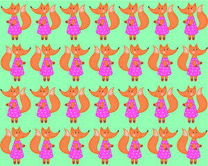Vector seamless children's pattern with hand drawn cute little fox. Pattern is suitable for wrapping paper, wallpaper, textile, decorating cards, invitations and scrapbook.