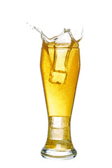 old beer with foam on white backgroun
