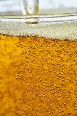 old beer with foam on white backgroun