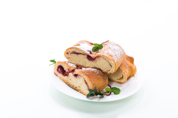 sweet baked yeast dough pie with berries