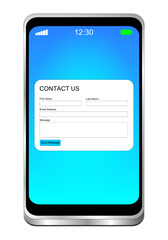 Smartphone with Contact us form - 3D illustration