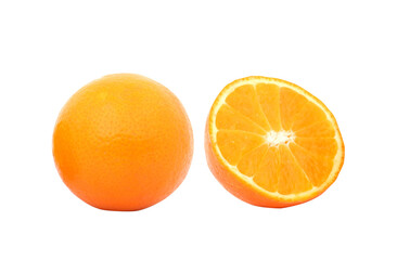 Sliced orange on a white, isolated background.