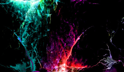 Vivid neon dark blue, pink and purple alcohol ink background. Abstract liquid watercolor paint splash texture effect illustration for modern card design, creative banners, ethereal graphic design