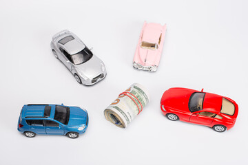 Earn cash with your car concept. Side profile full photo picture of small white car with rolls...