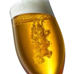 splash in a glass of beer on a white background