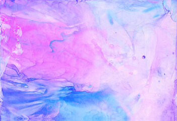 Light sky blue, pink and purple color fantasy watercolor textured effect backdrop for invitation cards, banners, modern graphic design. Pale  abstract alcohol ink painted background