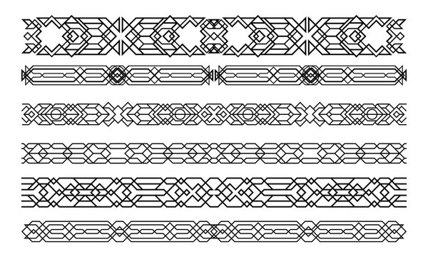 Black abstract geometric ornament. Art deco style, trendy vintage design element. Black grill on a white background.
