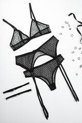 Top view fashion black lace lingerie.
