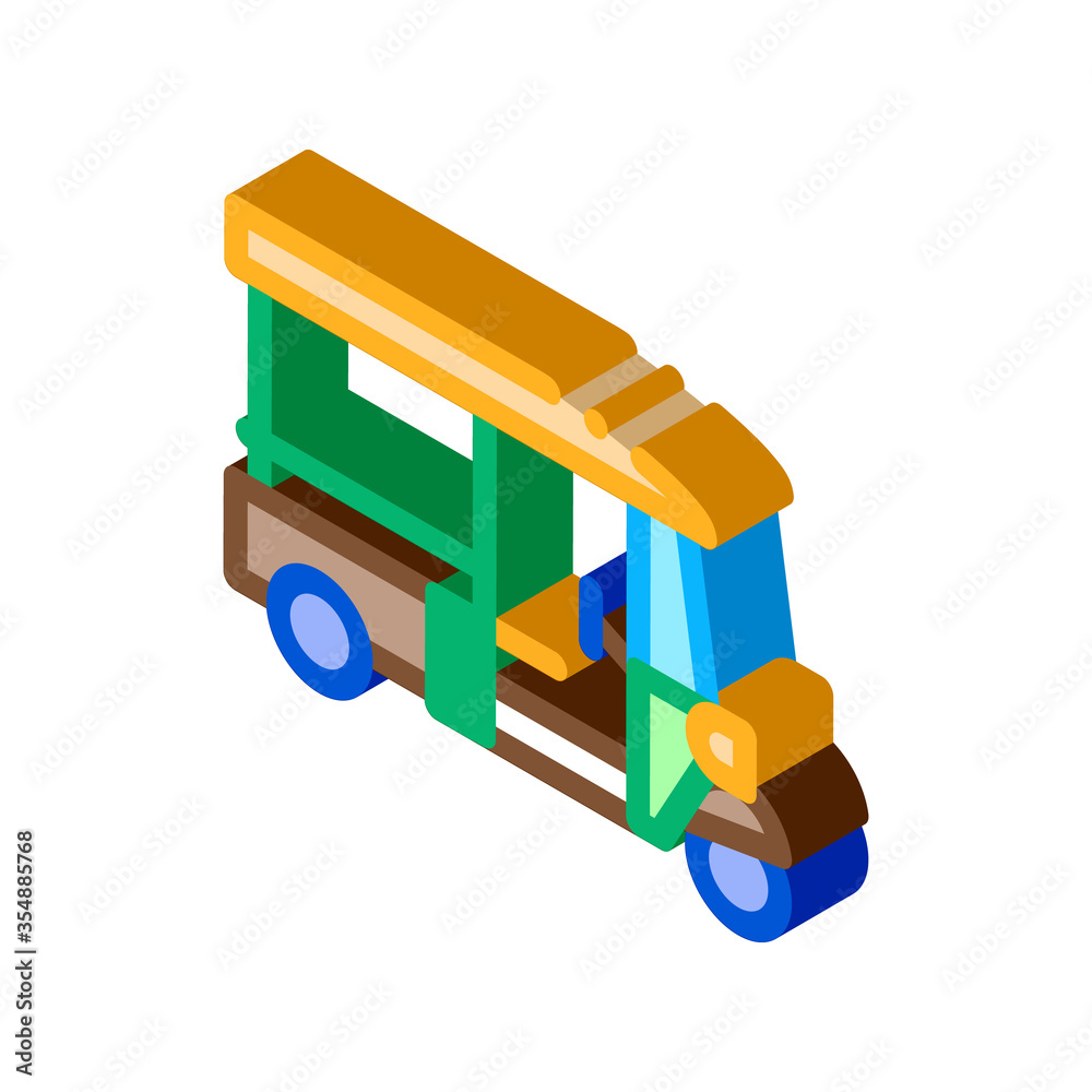 Sticker Tuk Tuk Thailand Transport Icon Vector. Isometric Tuk Tuk Taxi, National Typical Public Cab Scooter sign. color isolated symbol illustration