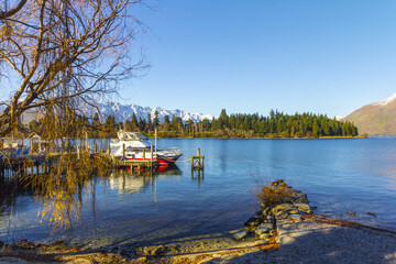 Queenstown Boat Marina and Harbour, Landscape Scenery of Lake Wakatipu Queenstown New Zealand; South Island