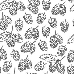 Hop branch with leaves hand drawn doodle style seamless pattern