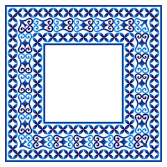 Obraz premium Ceramic tile border pattern. Islamic, indian, arabic motifs. Damask border seamless pattern. Porcelain ethnic bohemian background.
