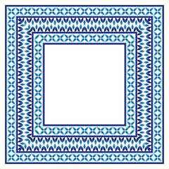 Ceramic tile border pattern. Islamic, indian, arabic motifs. Damask border seamless pattern. Porcelain ethnic bohemian background.