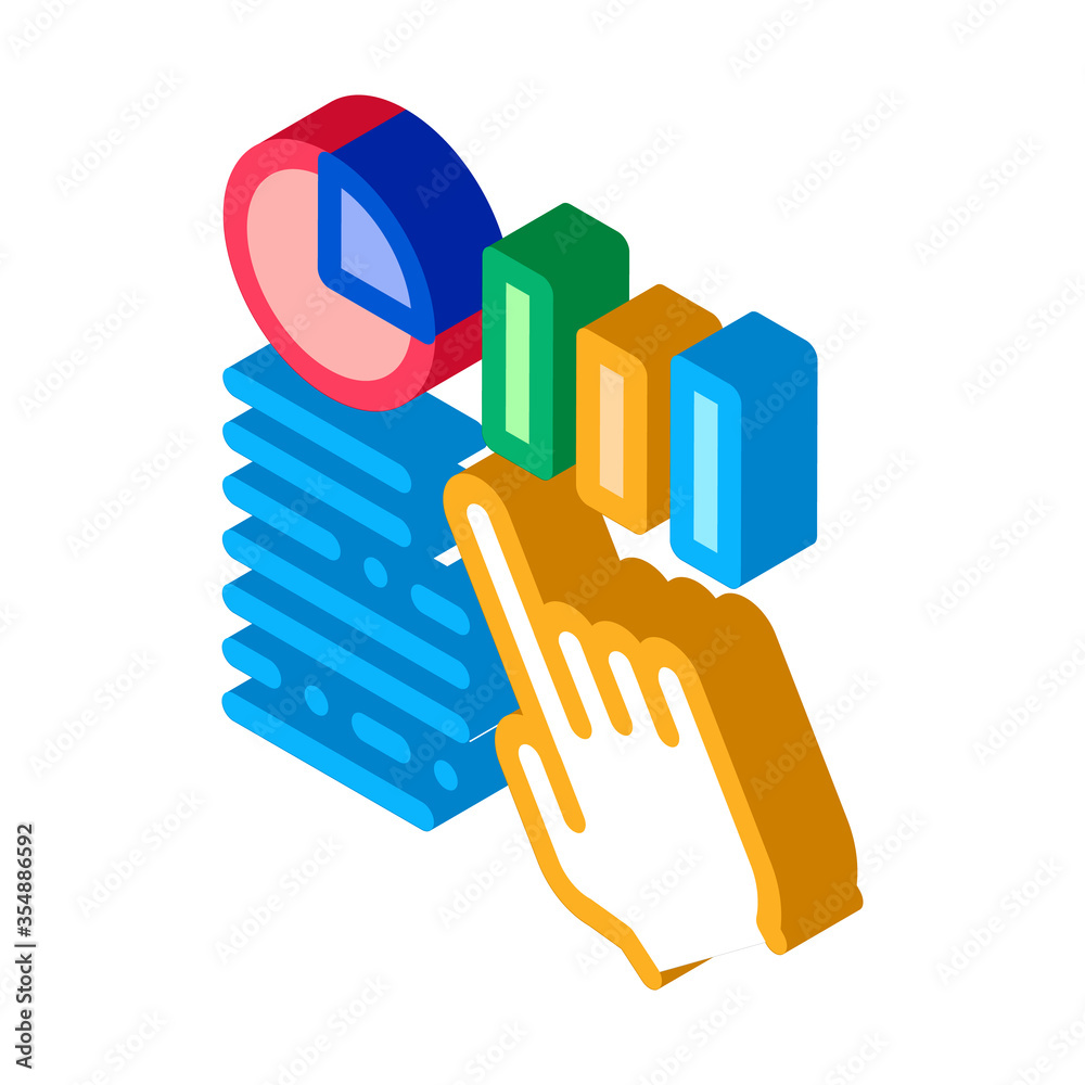 Poster statistician assistant hand icon vector. isometric manager hand gesture pointing on statistic infogr