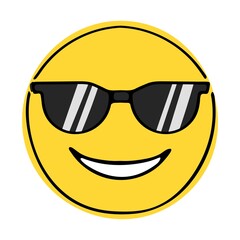 Smiling Face With Sunglasses. Doodle Emoji. Vector illustration
