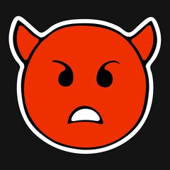 Angry Face With Horns Doodle Emoji. 