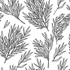 Willow eucaliptus and agonis seamless pattern. Hand drawn black and white tile background for wrapping, linen, fabric, wallpaper.